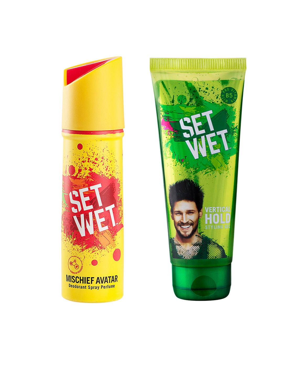 

Set Wet Men Set of Mischief Avatar Deodorant Spray & Vertical Hold Styling Hair Gel, Yellow