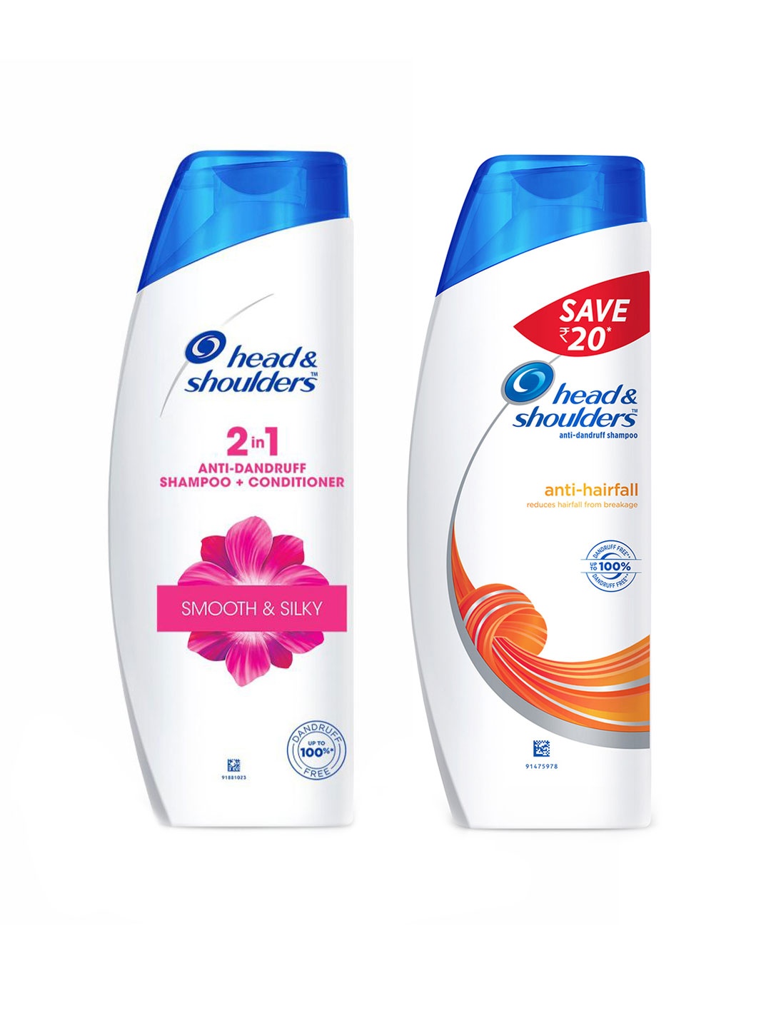 

Head & Shoulders Set of Smooth & Silky 2 in 1 Shampoo & Conditioner Anti Hairfall Shampoo, White