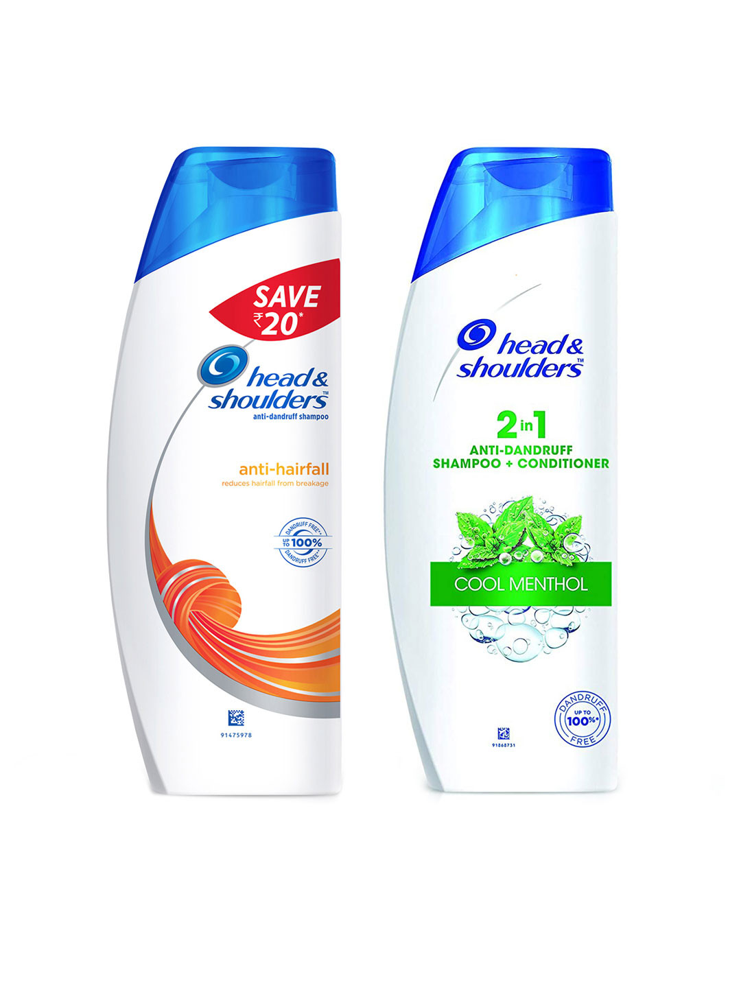 

Head & Shoulders Set of Cool Menthol 2-in-1 Shampoo & Conditioner & Anti Hairfall Shampoo, White