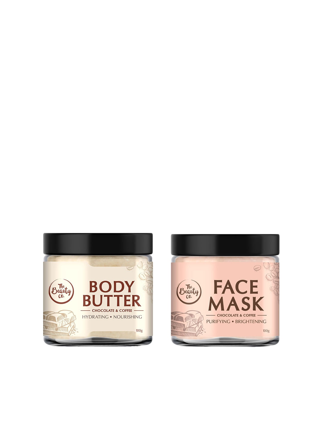 

The Beauty Co. Set of Chocolate & Coffee Body Butter & Brightening Face Mask - 100g each, Beige