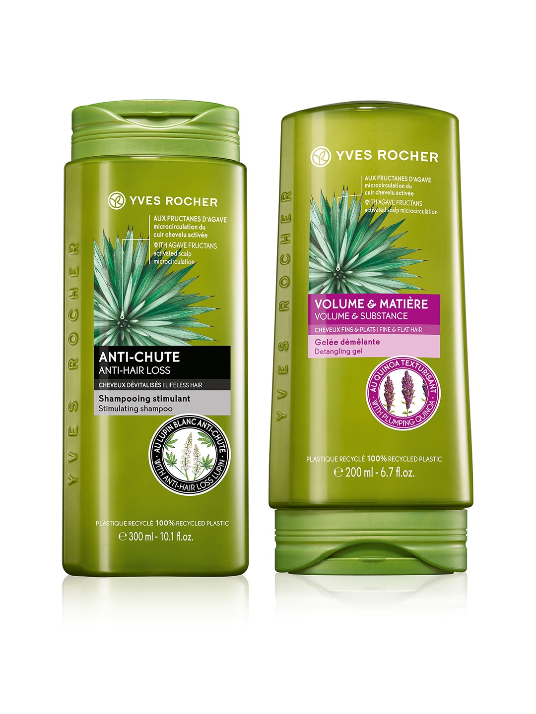 

YVES ROCHER Set of Sustainable Anti-Hair Loss Shampoo & Volume & Substance Detangling Gel, Green