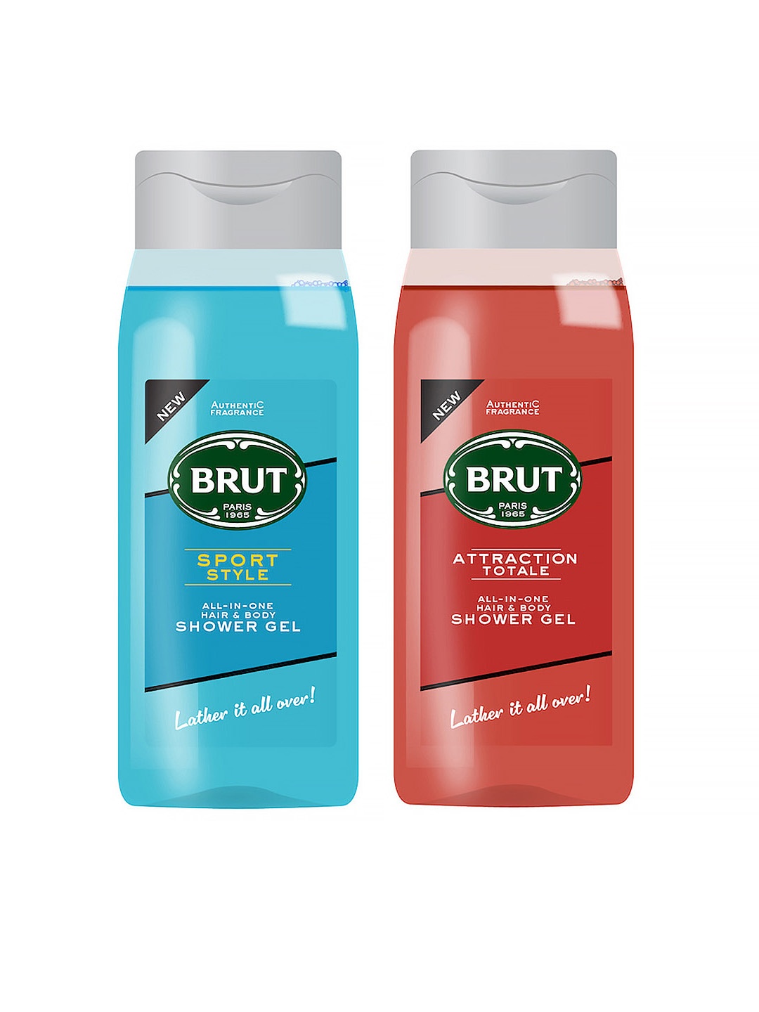 

BRUT Set of 2 All-In-One Hair & Body Shower Gel - Sport Style & Attraction Totale, Blue