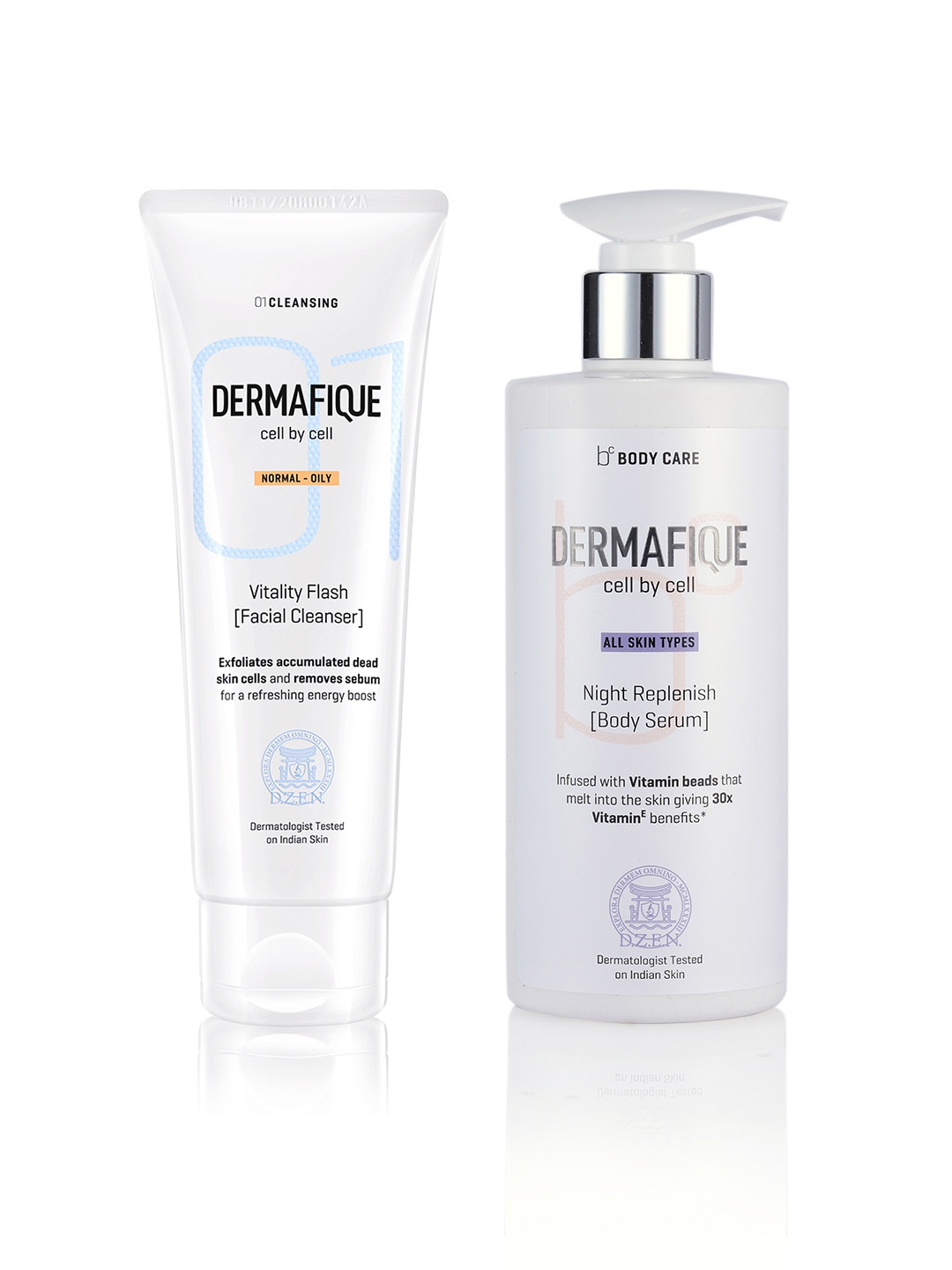 

Dermafique Set of Vitality Flash Facial Cleanser & Night Replenish Body Serum, White
