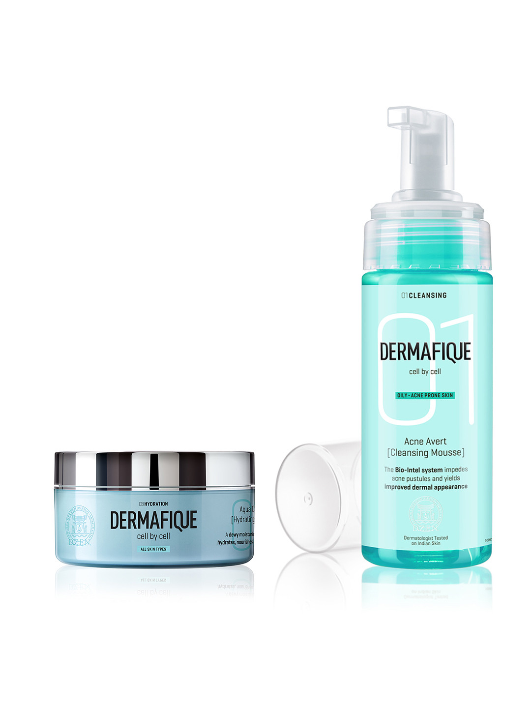 

Dermafique Set of Acne Avert Cleansing Mousse & Aqua Cloud Hydrating Cream, Blue