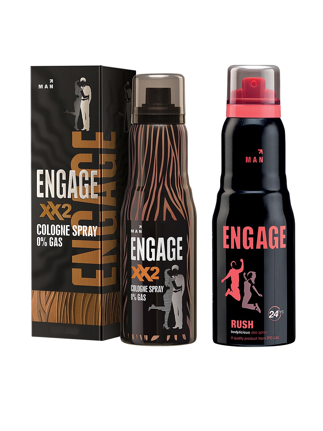 

Engage Men Set of XX2 Colonge Spray & Rush Deodorant Spray, Black