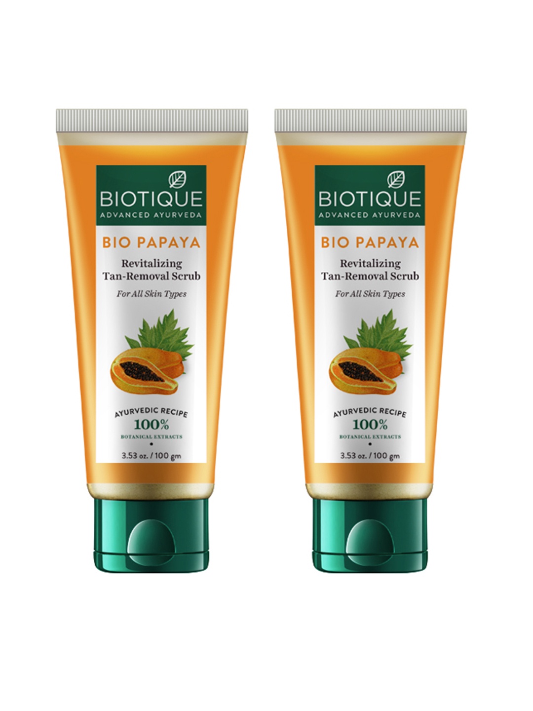 

Biotique Set of 2 Bio Papaya Tan Removal Brightening & Revitalizing Face Scrub - 100g each, Orange