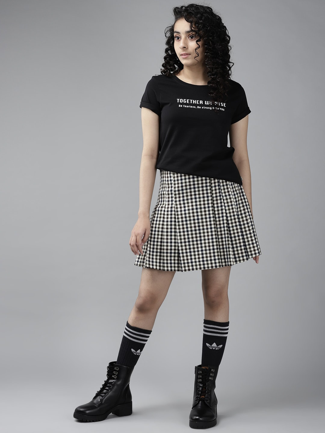 

UTH by Roadster Girls Black & White Typography Printed Cotton T-shirt