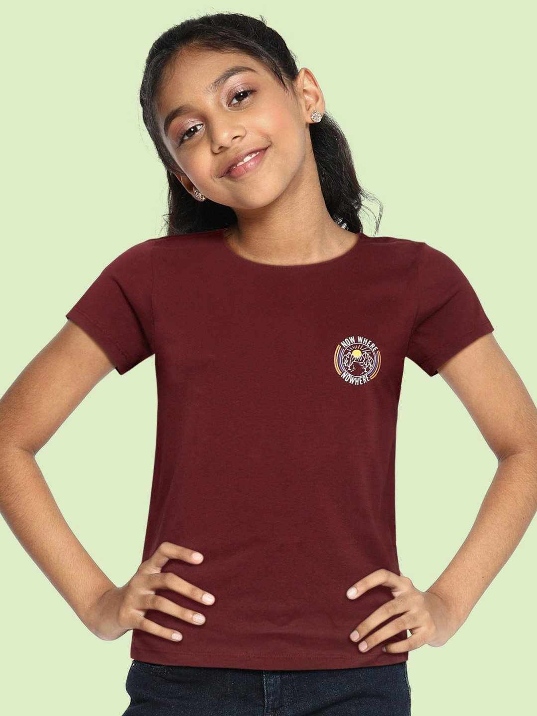 

UTH by Roadster Girls Maroon Pure Cotton Solid T-shirt