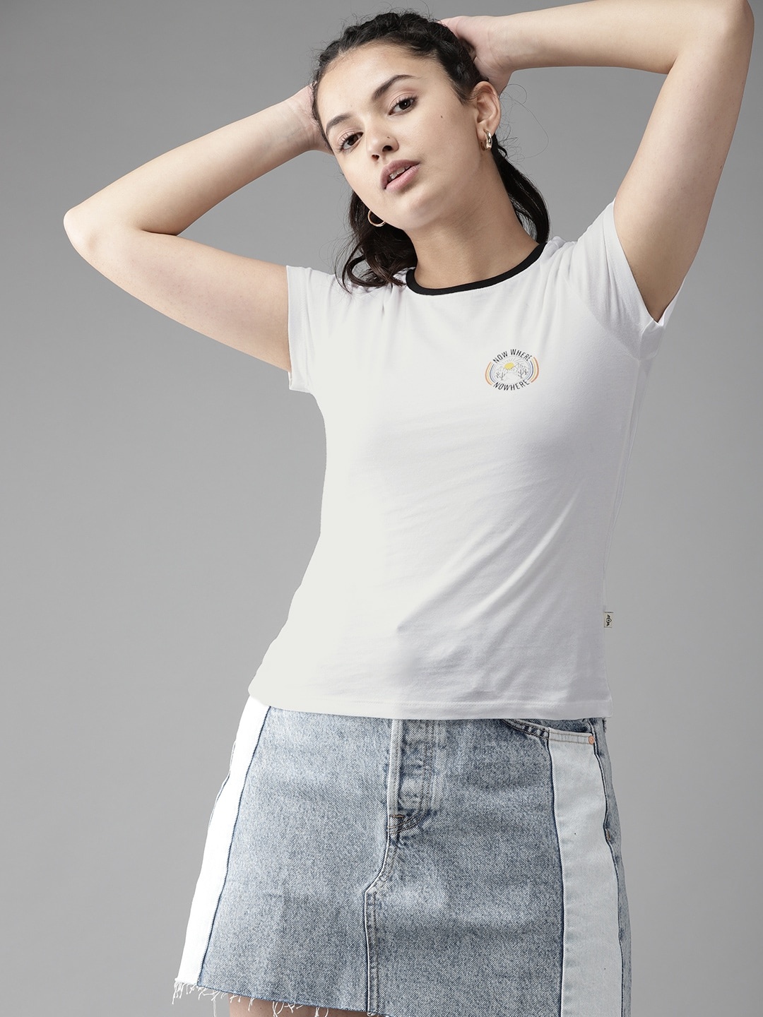 

UTH by Roadster Girls White Solid Pure Cotton T-shirt