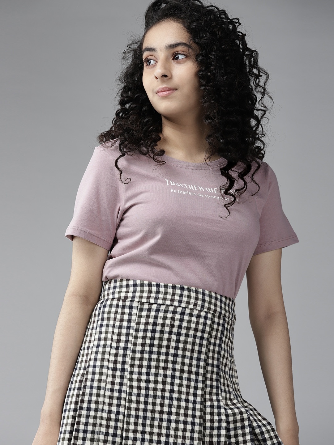 

UTH by Roadster Girls Mauve & White Typography Printed Cotton T-shirt