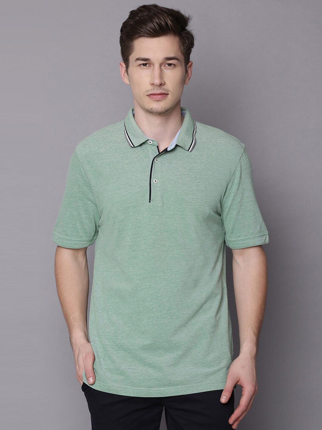 

Bruun & Stengade Men Green Polo Collar Slim Fit T-shirt