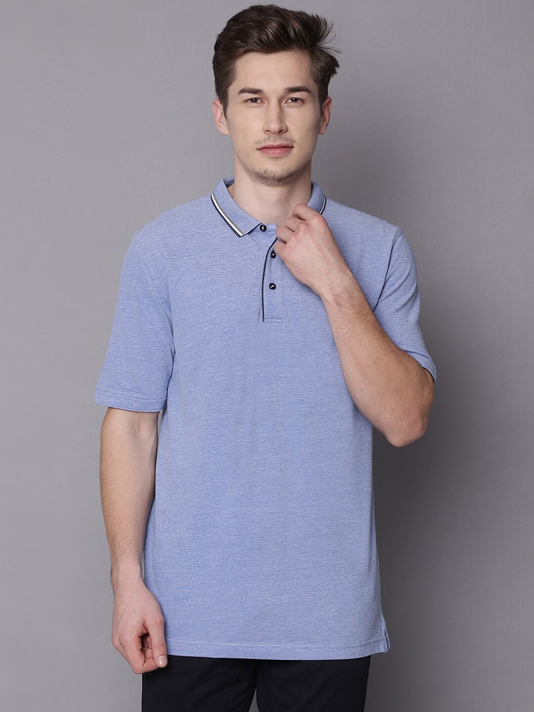 

Bruun & Stengade Men Blue Polo Collar Slim Fit T-shirt