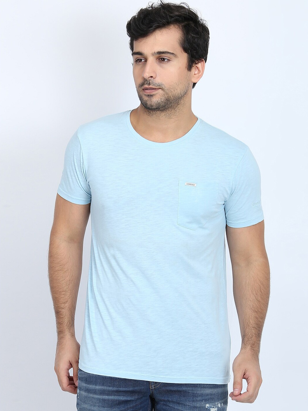 

LINDBERGH Men Blue Slim Fit Cotton Pure Cotton T-shirt