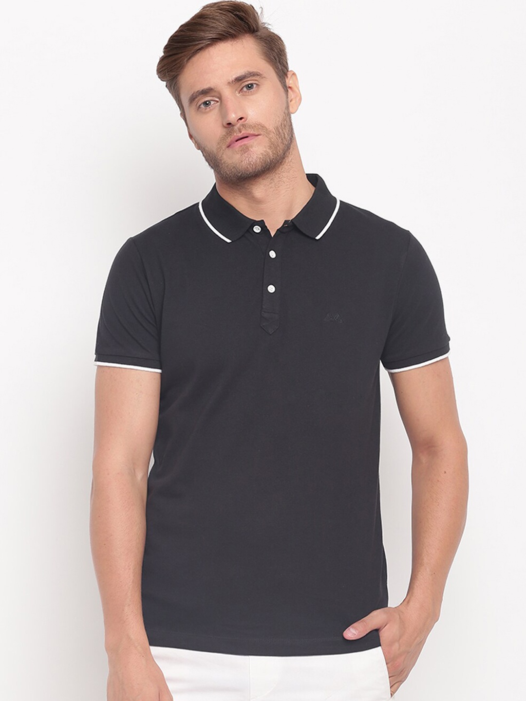 

LINDBERGH Men Black Polo Collar Slim Fit T-shirt