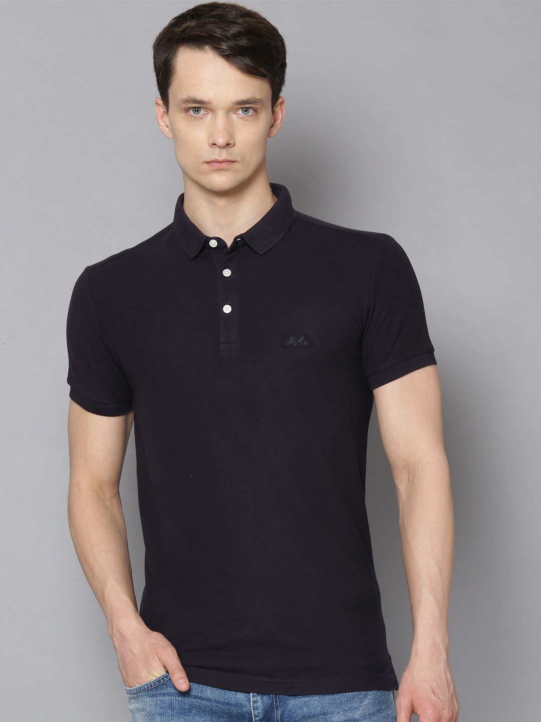 

LINDBERGH Men Navy Blue Polo Collar Slim Fit T-shirt