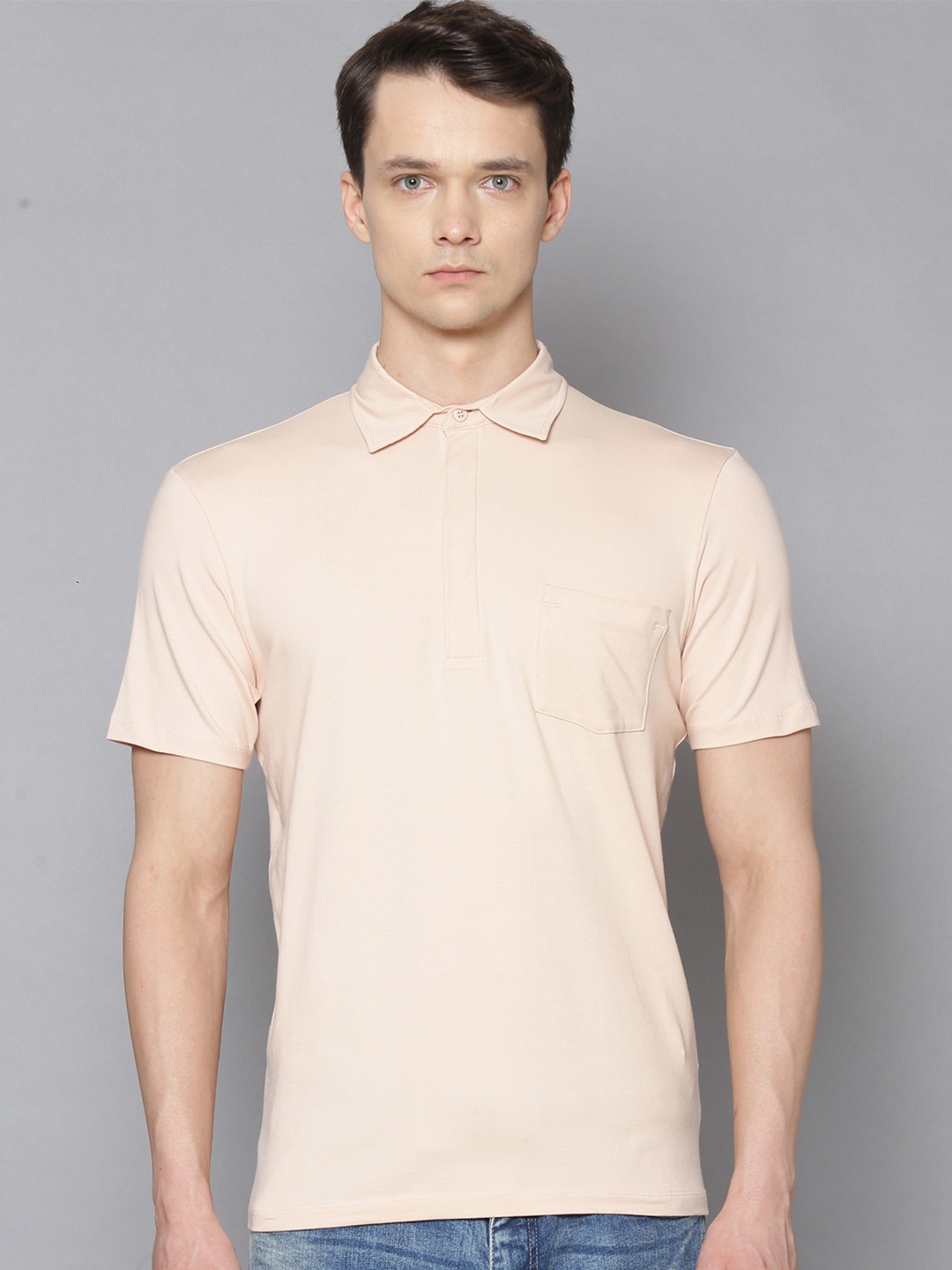 

LINDBERGH Men Pink Polo Collar Slim Fit T-shirt