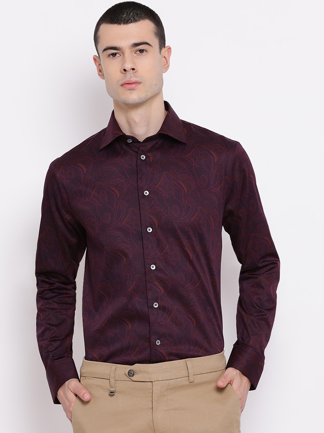 

Matinique Men Maroon Slim Fit Printed Cotton Casual Shirt