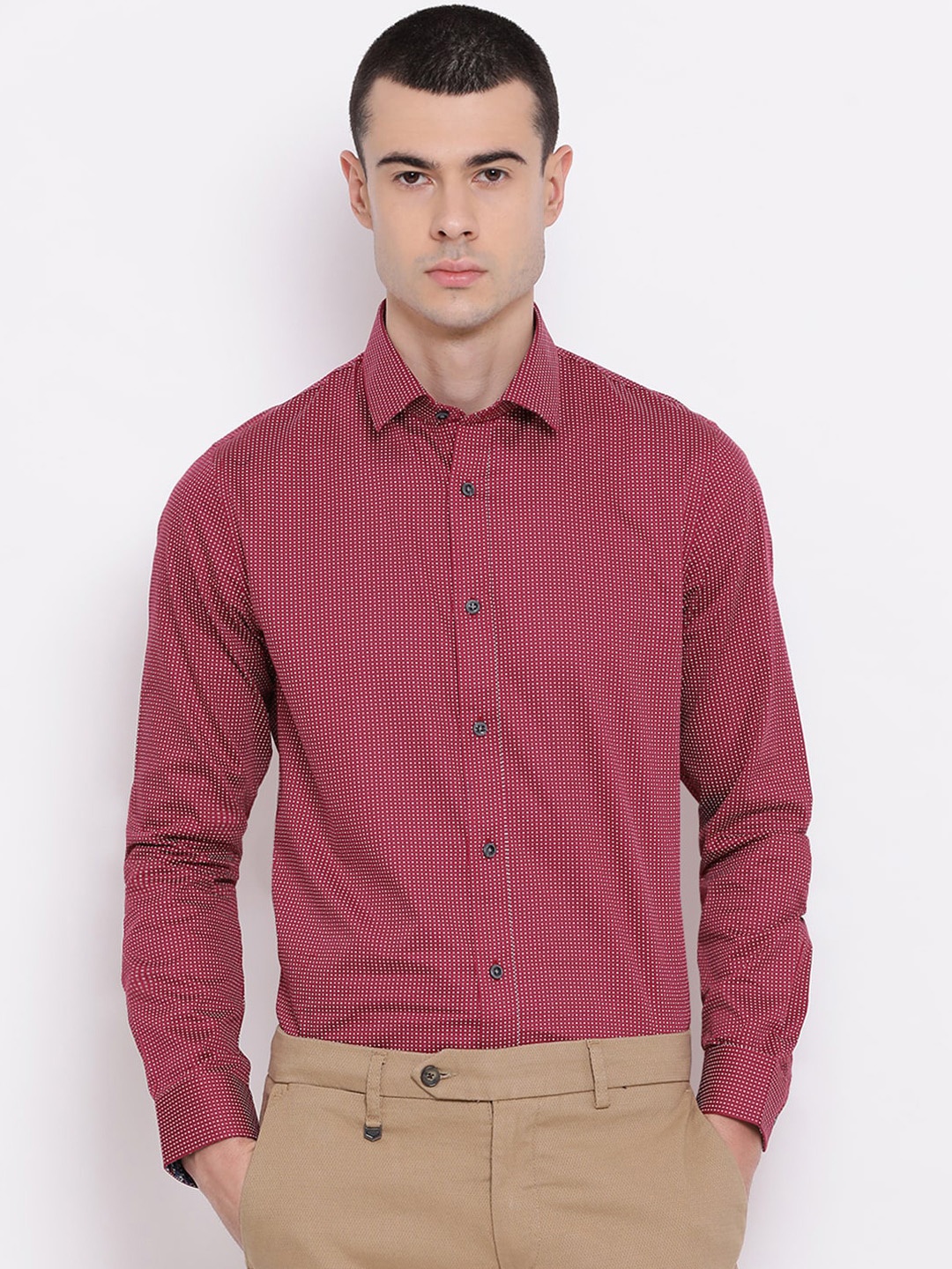 

Matinique Men Maroon Slim Fit Printed Cotton Casual Shirt