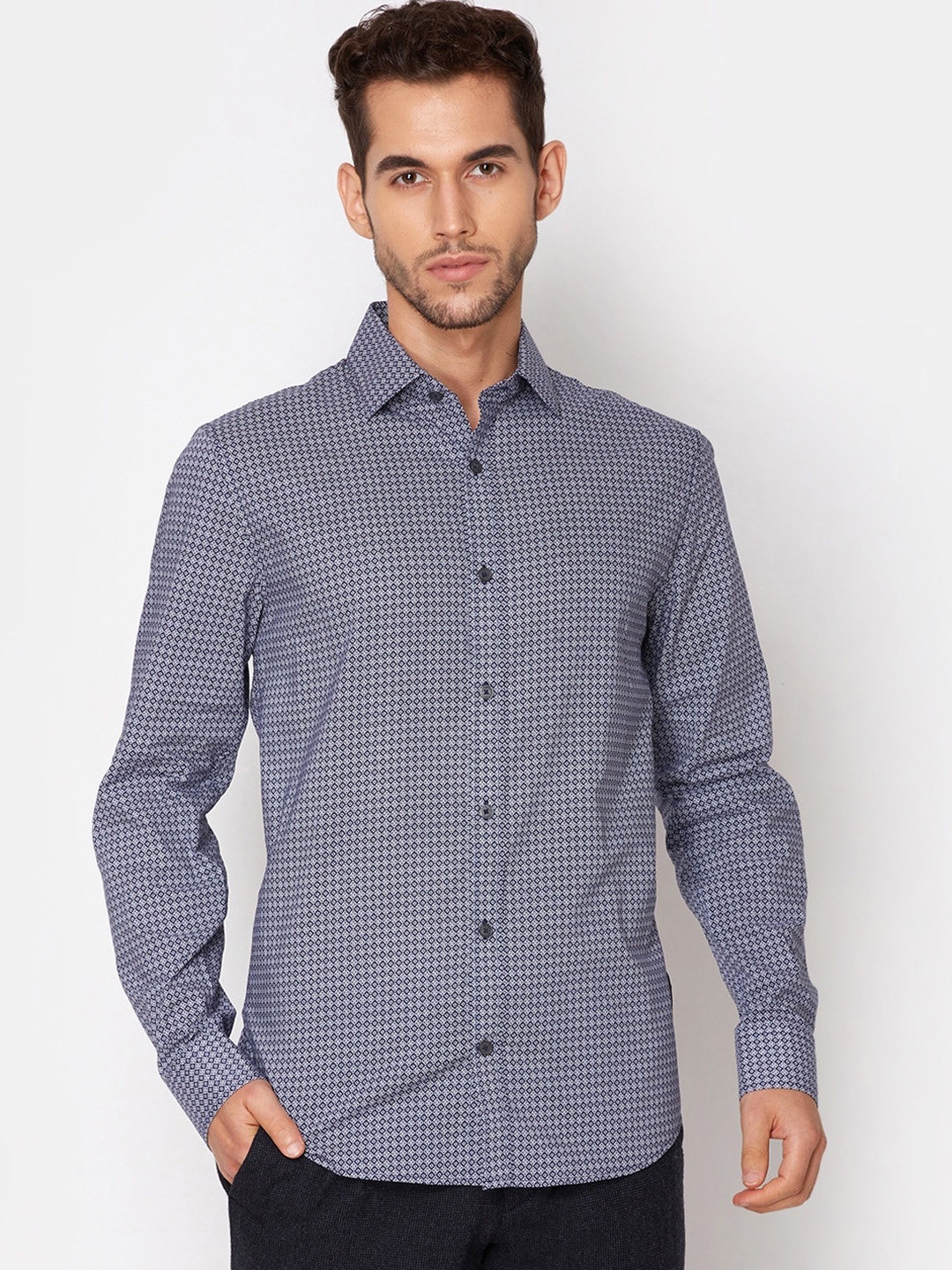 

Matinique Men Blue Slim Fit Printed Cotton Casual Shirt