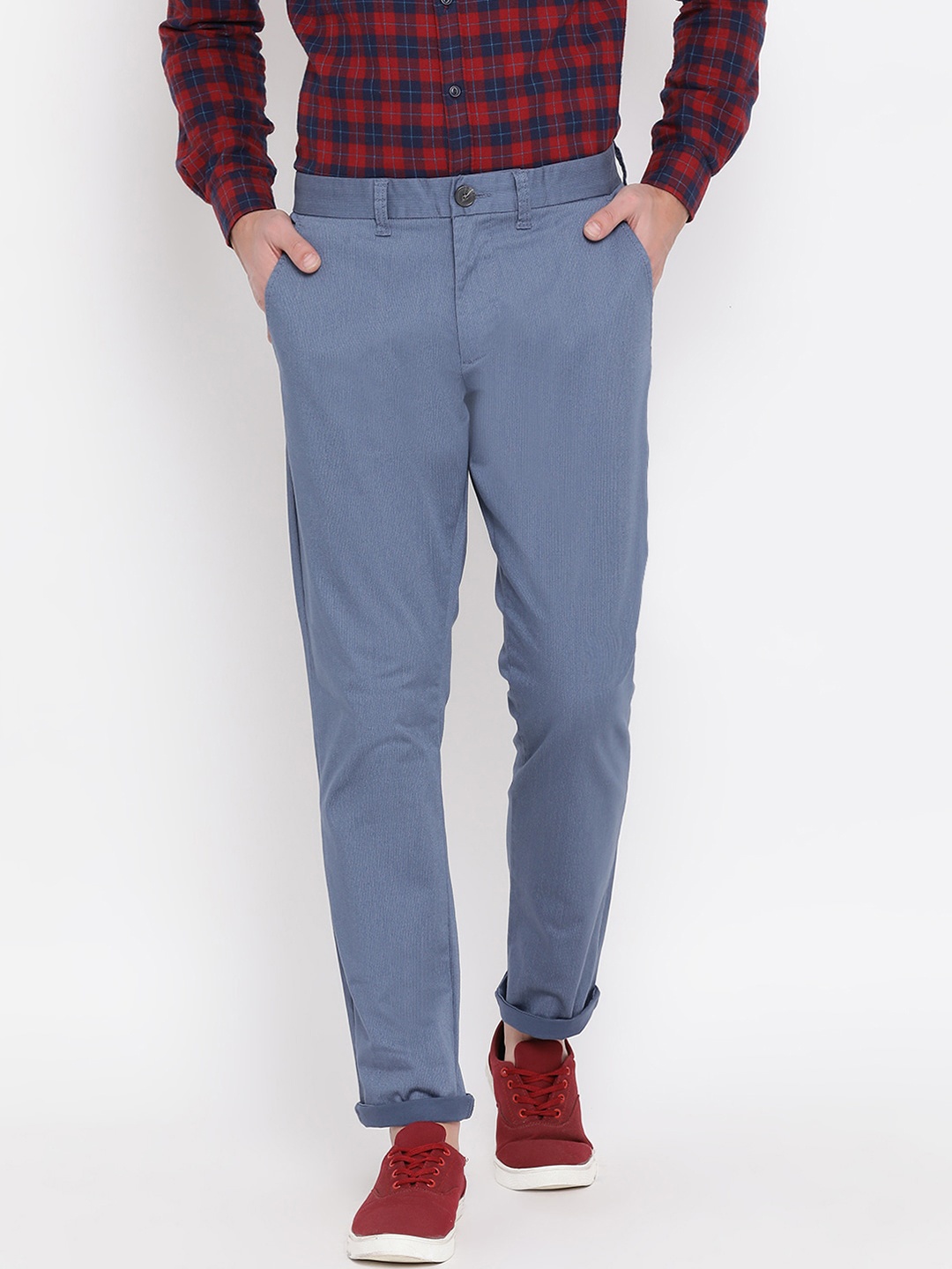 

Matinique Men Blue Textured Slim Fit Trousers