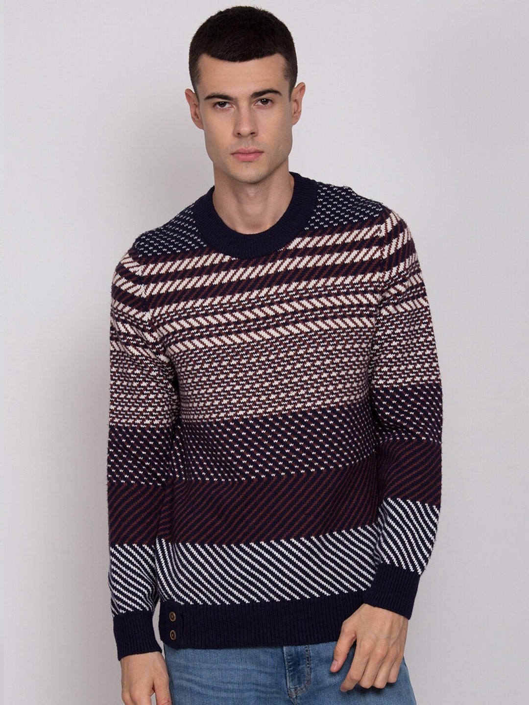 

Matinique Men Maroon & Black Striped Pullover