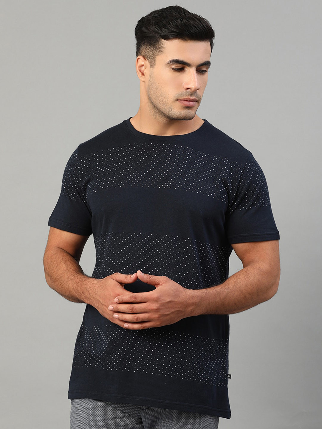 

Matinique Men Navy Blue & White Printed Slim Fit T-shirt