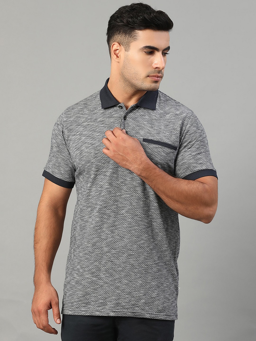 

Matinique Men Navy Blue & White Polo Collar Pockets T-shirt