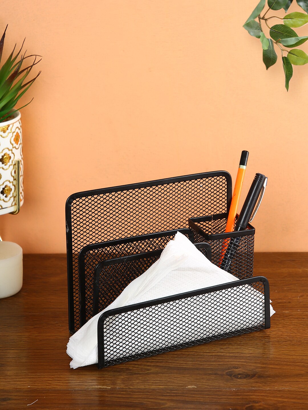 

House Of Accessories Black Solid Desk Organiser