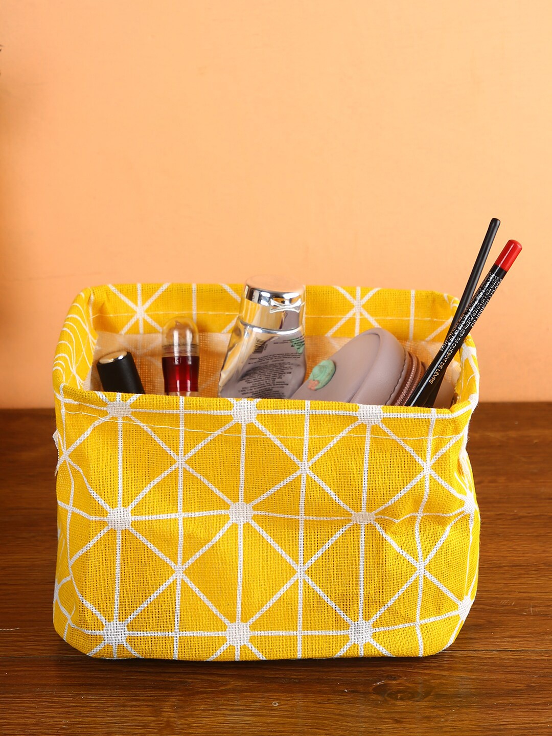 

House Of Accessories Yellow & White Printed Storage Organizer