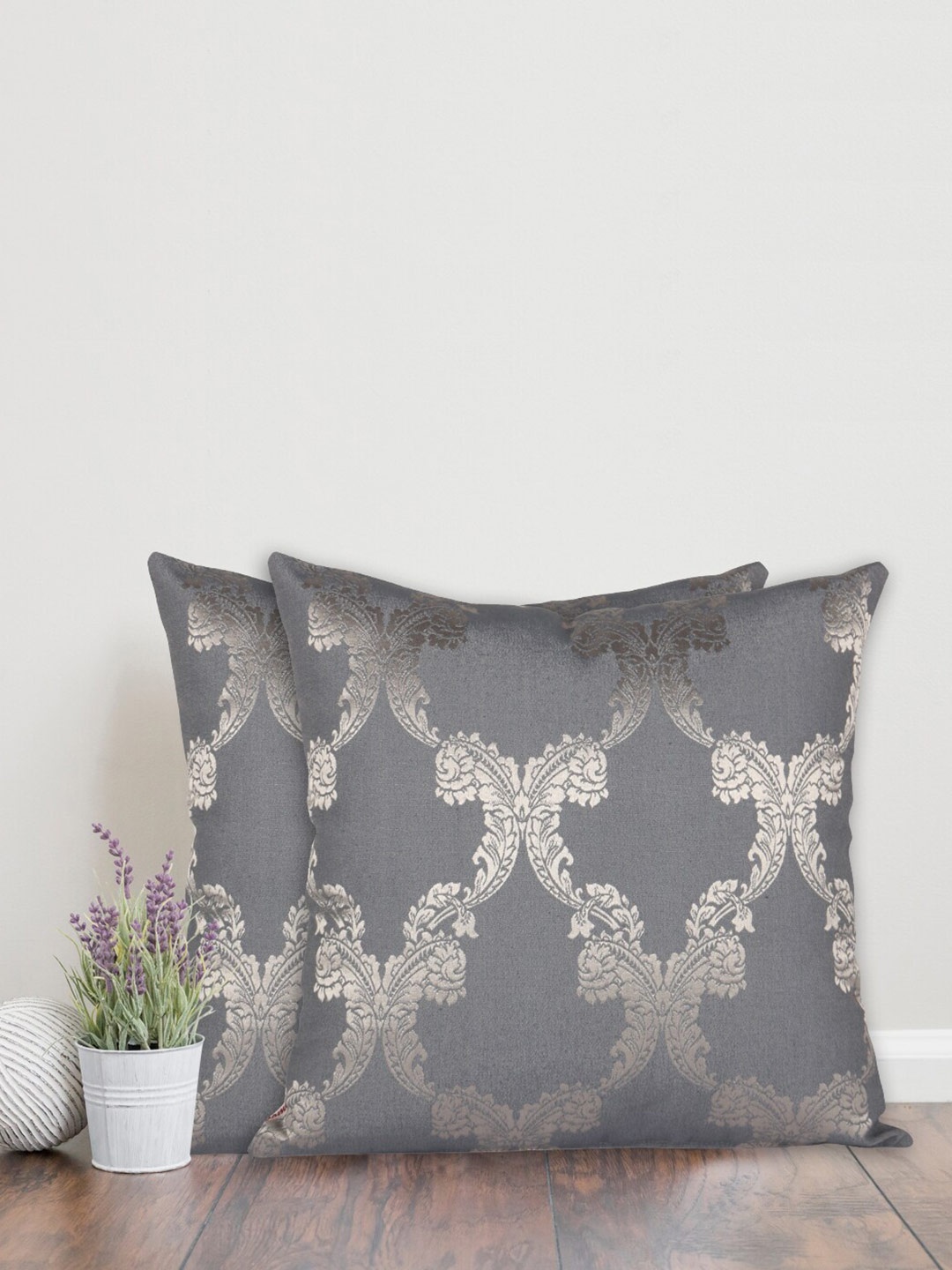

Home Blue & Silver-Toned Set of 2 Ethnic Motifs Square Cushion Covers