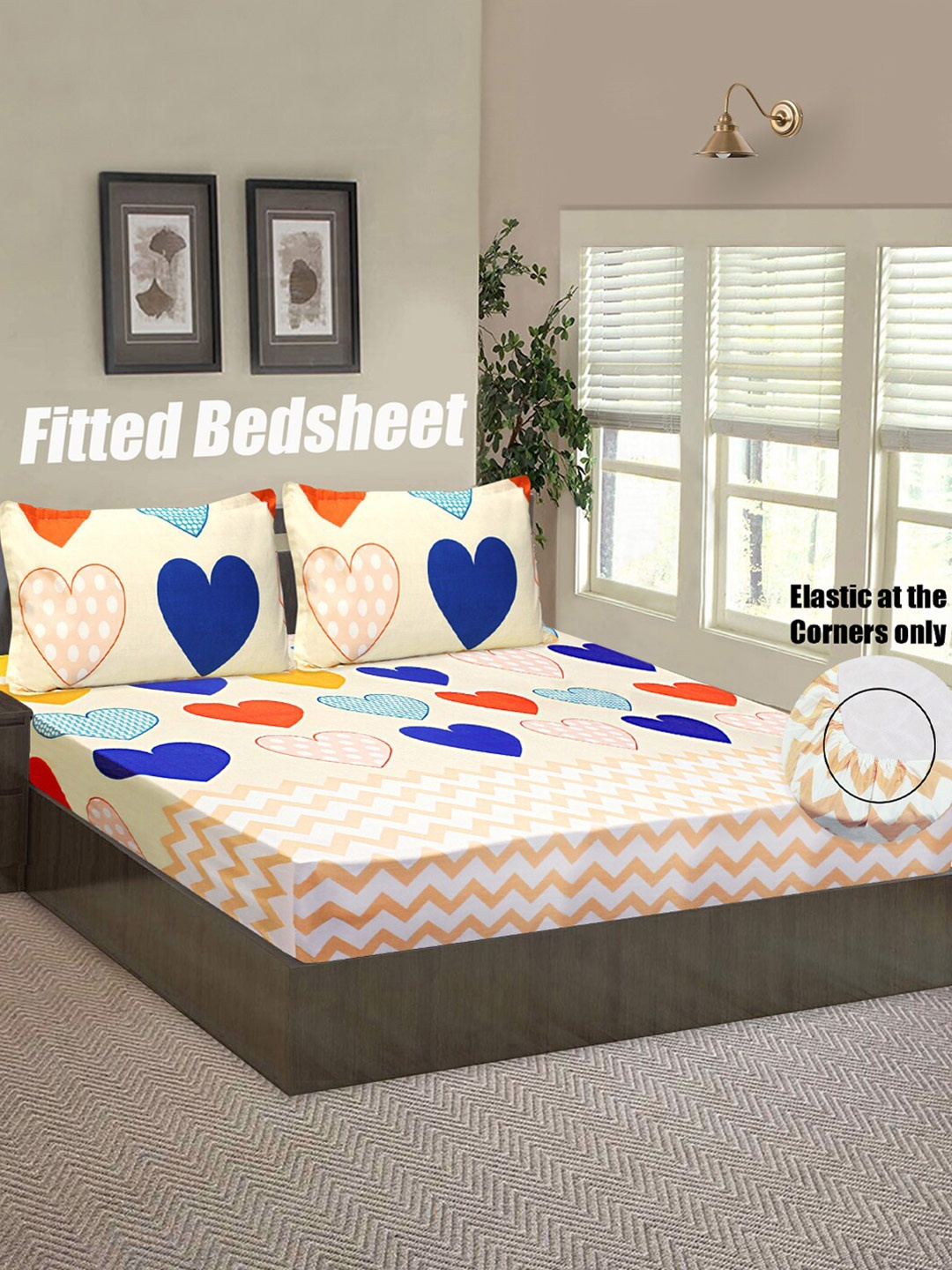 

Good Homes by Home Candy Multicoloured Geometric 144 TC Queen Bedsheet with 2 Pillow Covers, Multi