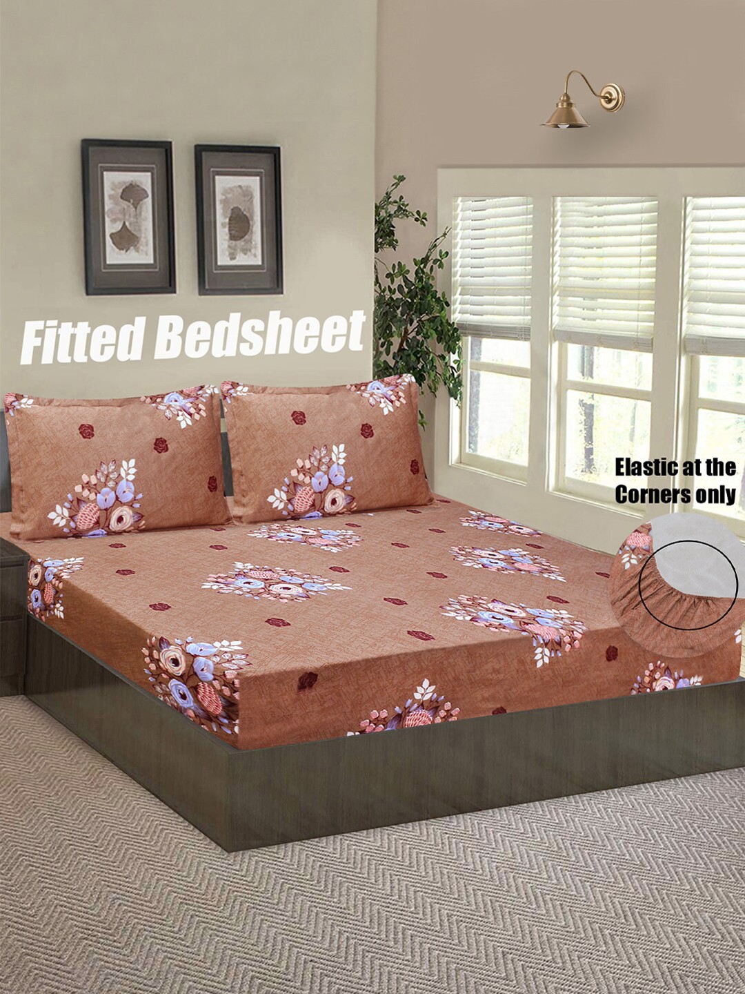 

Good Homes by Home Candy Brown & Maroon Floral 144 TC Queen Bedsheet with 2 Pillow Covers