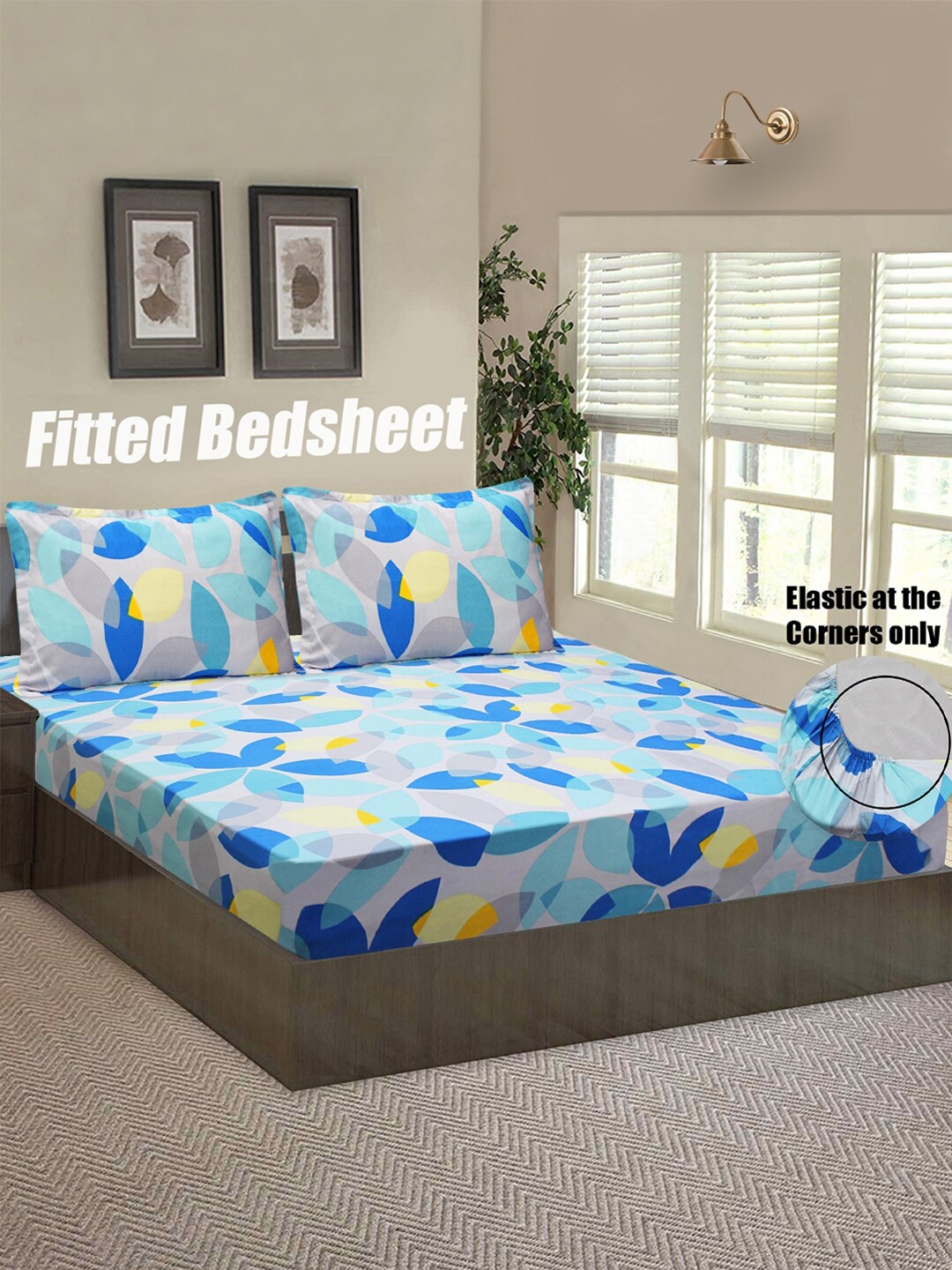 

Good Homes by Home Candy Blue & Yellow Floral 144 TC Queen Bedsheet with 2 Pillow Covers