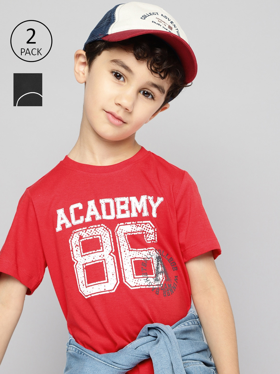 

YK Boys Pack of 2 Black & Red Cotton Skateboard Typography Printed T-shirts