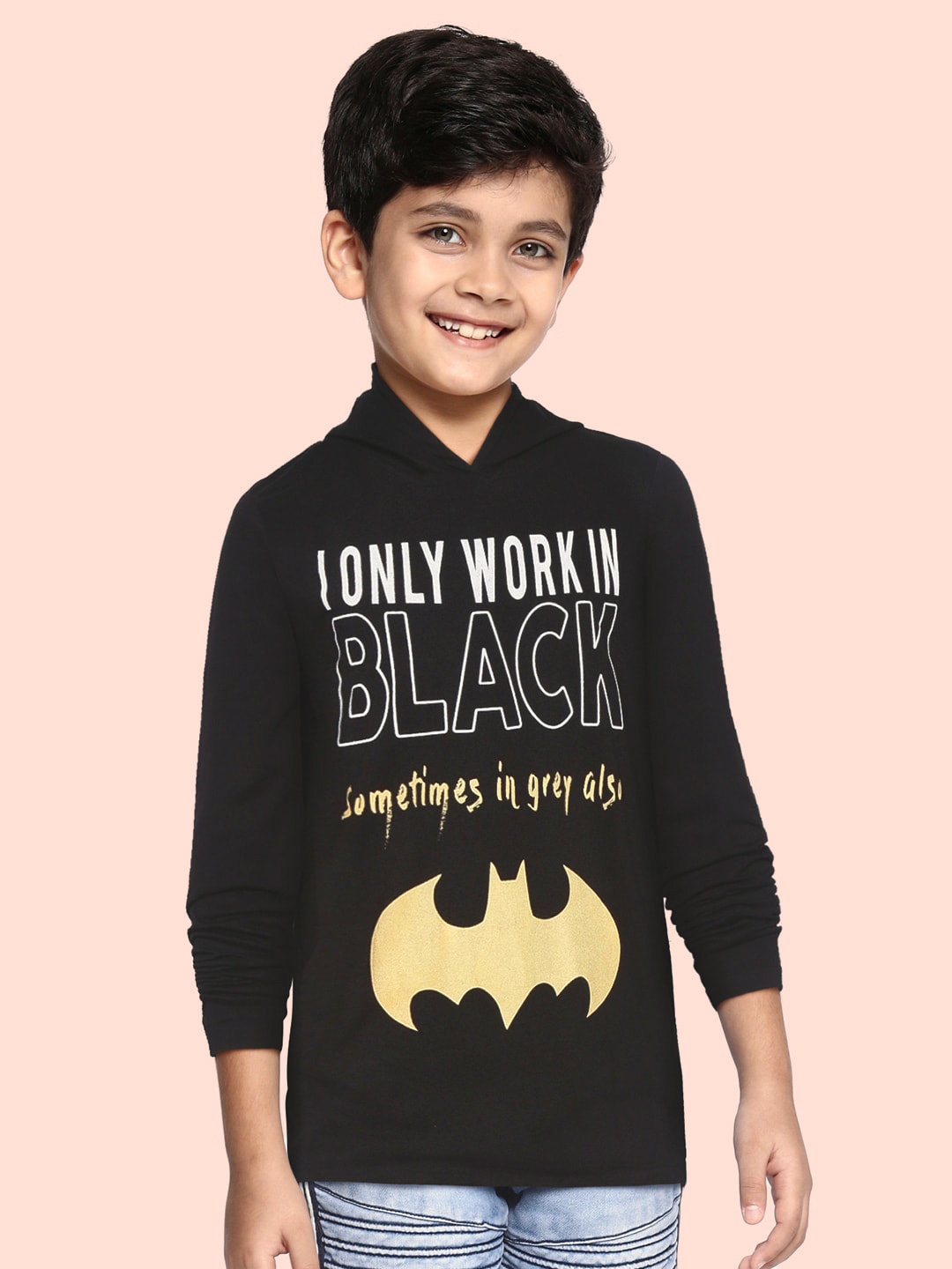 

YK Justice League Boys Black & White Pure Cotton Batman Print T-shirt