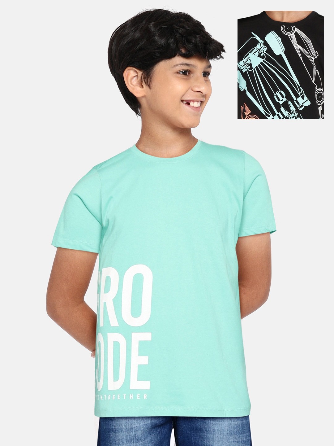 

YK Boys Pack of 2 Pure Cotton Printed T-Shirts, Black