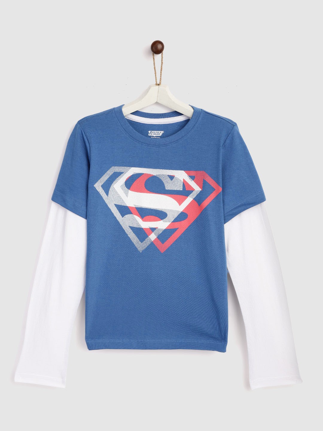 

YK Justice League Boys Blue & White Pure Cotton Superman Print T-shirt