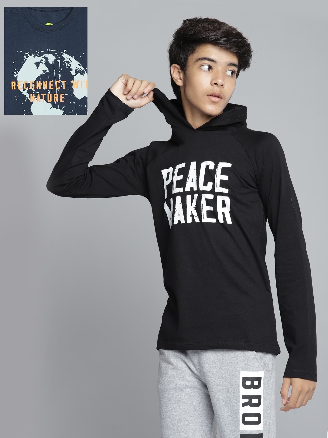

YK Boys Pack of 2 Cotton Typography Print T-Shirts, Black