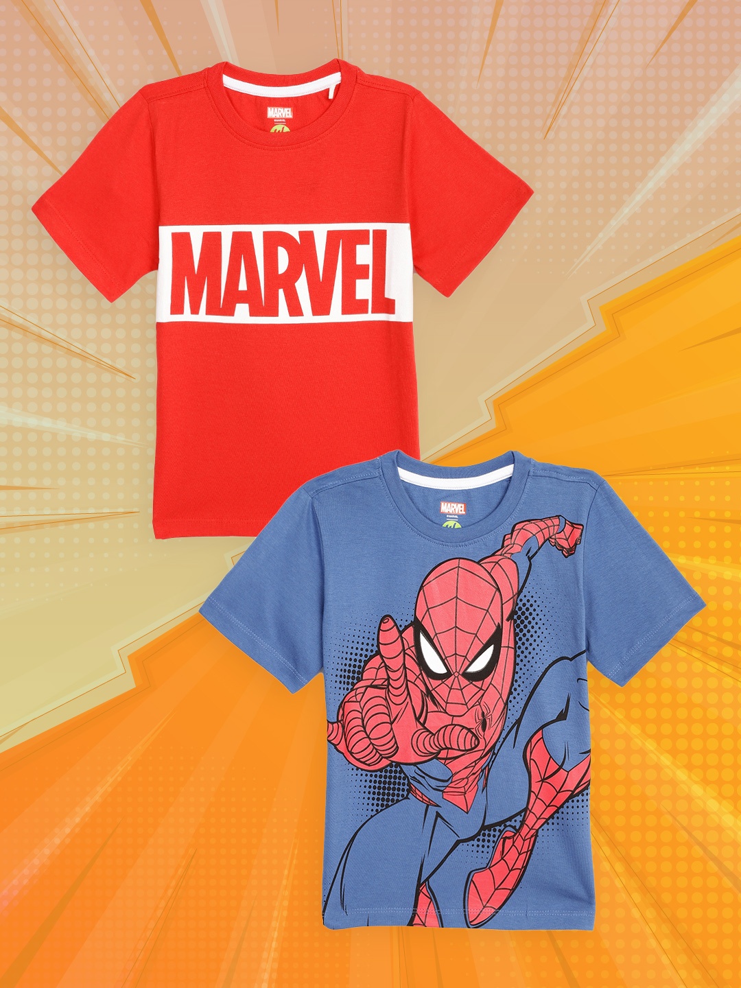 

YK Marvel Boys Pack of 2 Pure Cotton Printed Marvel Printed T-shirts, Red