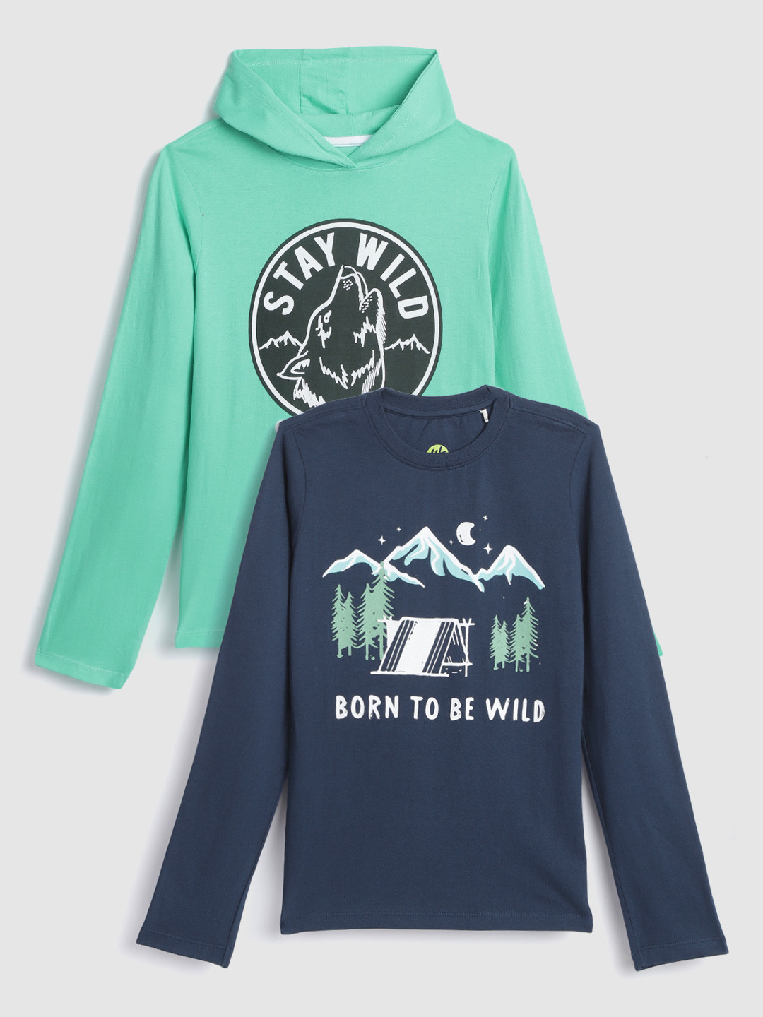 

YK Boys Pack of 2 Pure Cotton Printed T-shirts, Navy blue