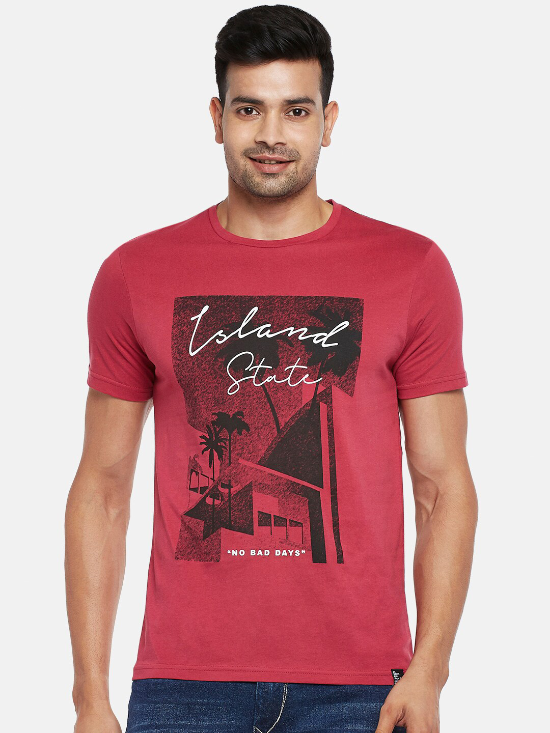 

People Men Pink Printed T-shirt