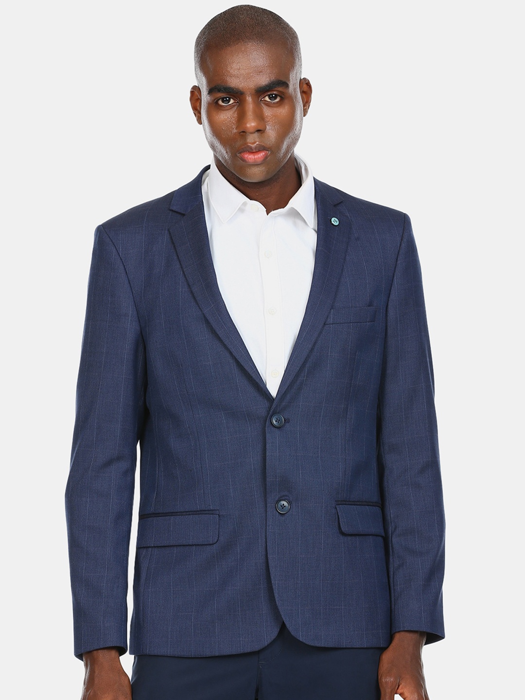 

Arrow Men Blue Checked Zero Calorie Slim-Fit Single-Breasted Formal Blazer