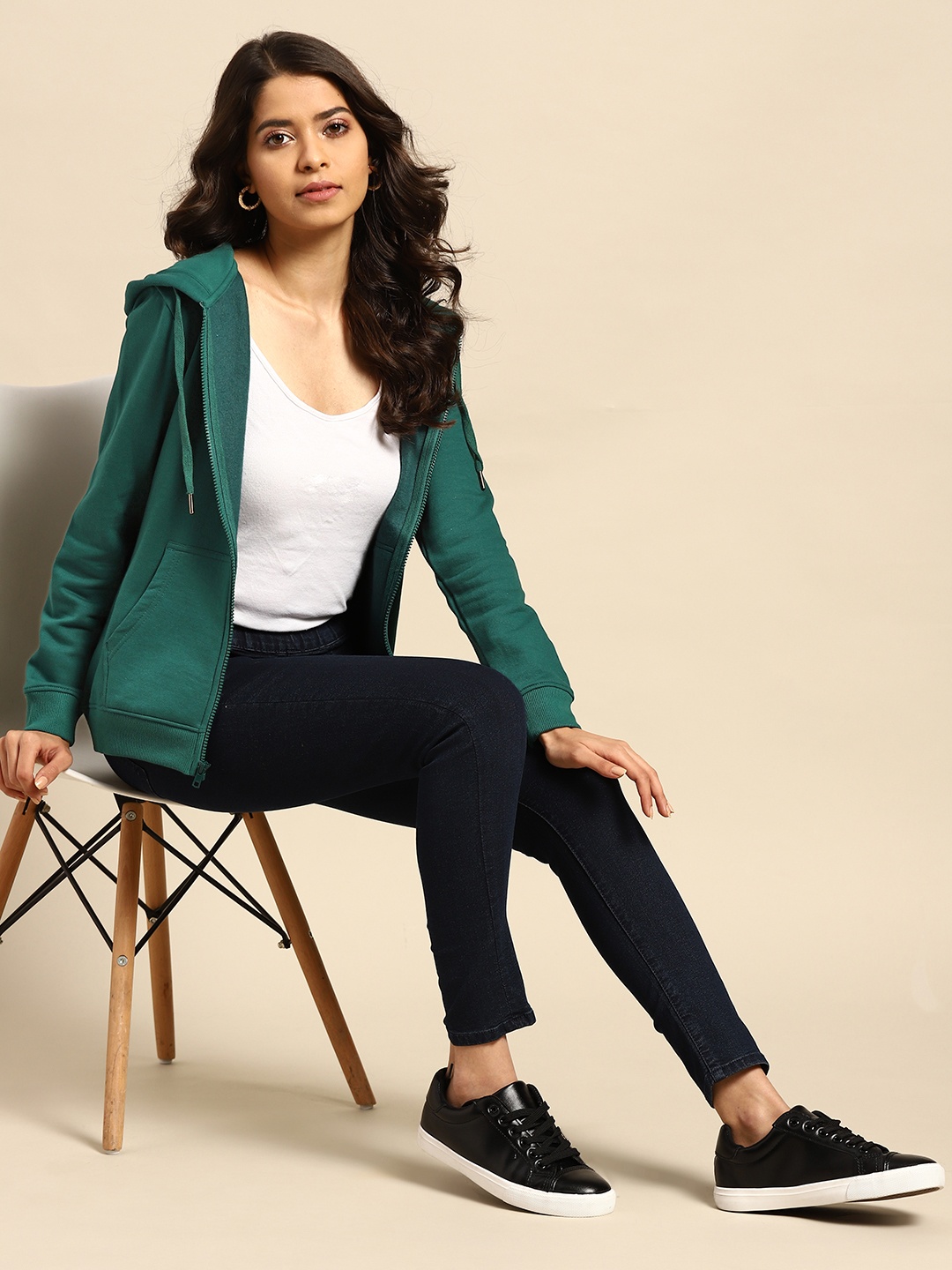 

all about you Women Green Solid Hooded Sweatshirt