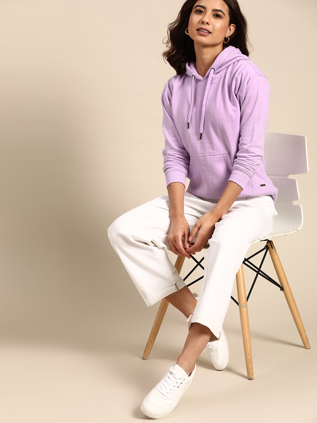 

all about you Women Lavender Solid Hooded Sweatshirt