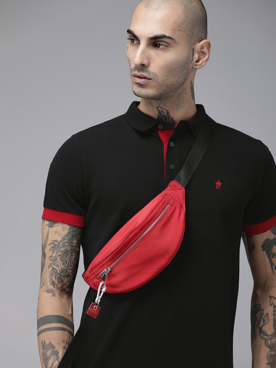 

French Connection Men Black Solid Polo Collar Pure Cotton T-shirt