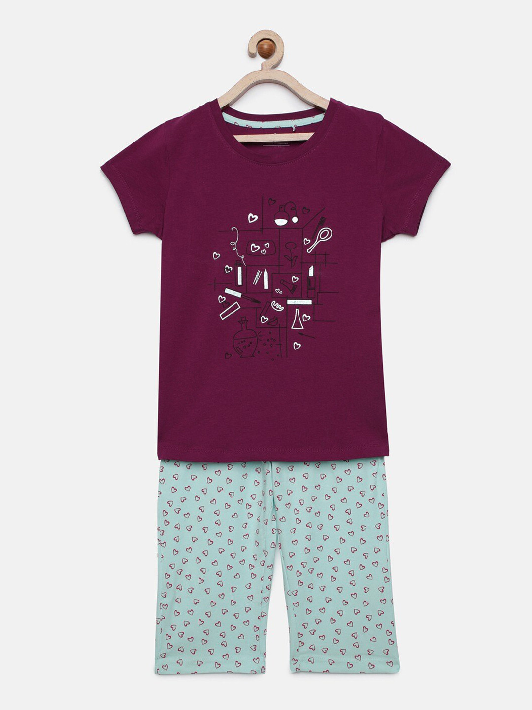 

Sweet Dreams Girls Purple Printed Night Suit