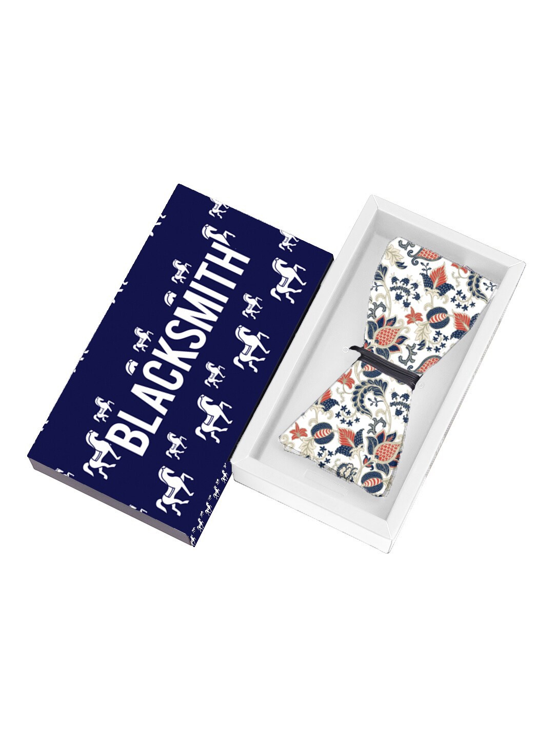 

Blacksmith Men White & Blue Printed Bow Tie