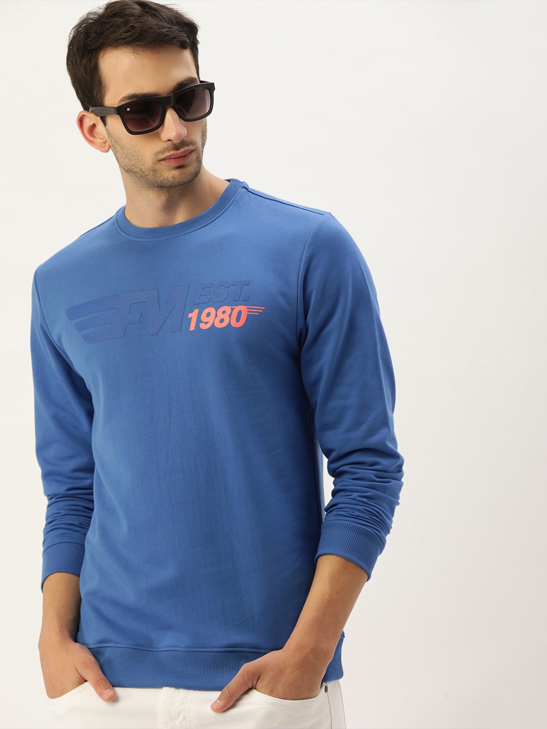 

Flying Machine Men Blue Printed Sweatshirt