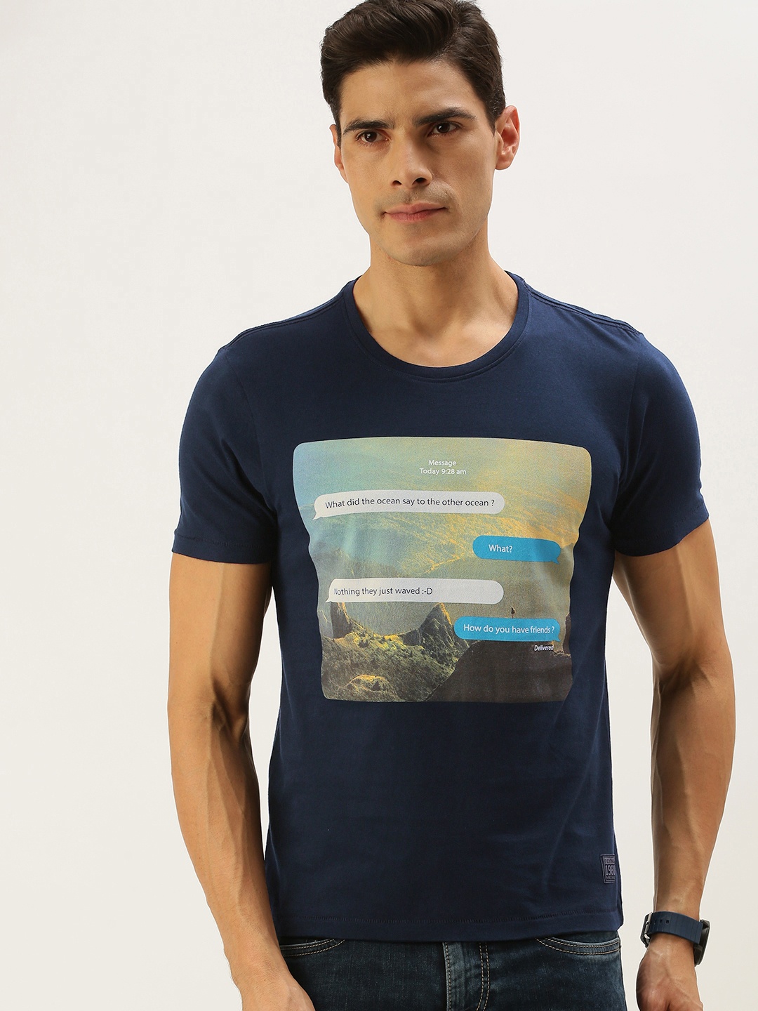

Flying Machine Men Navy Blue Printed T-shirt