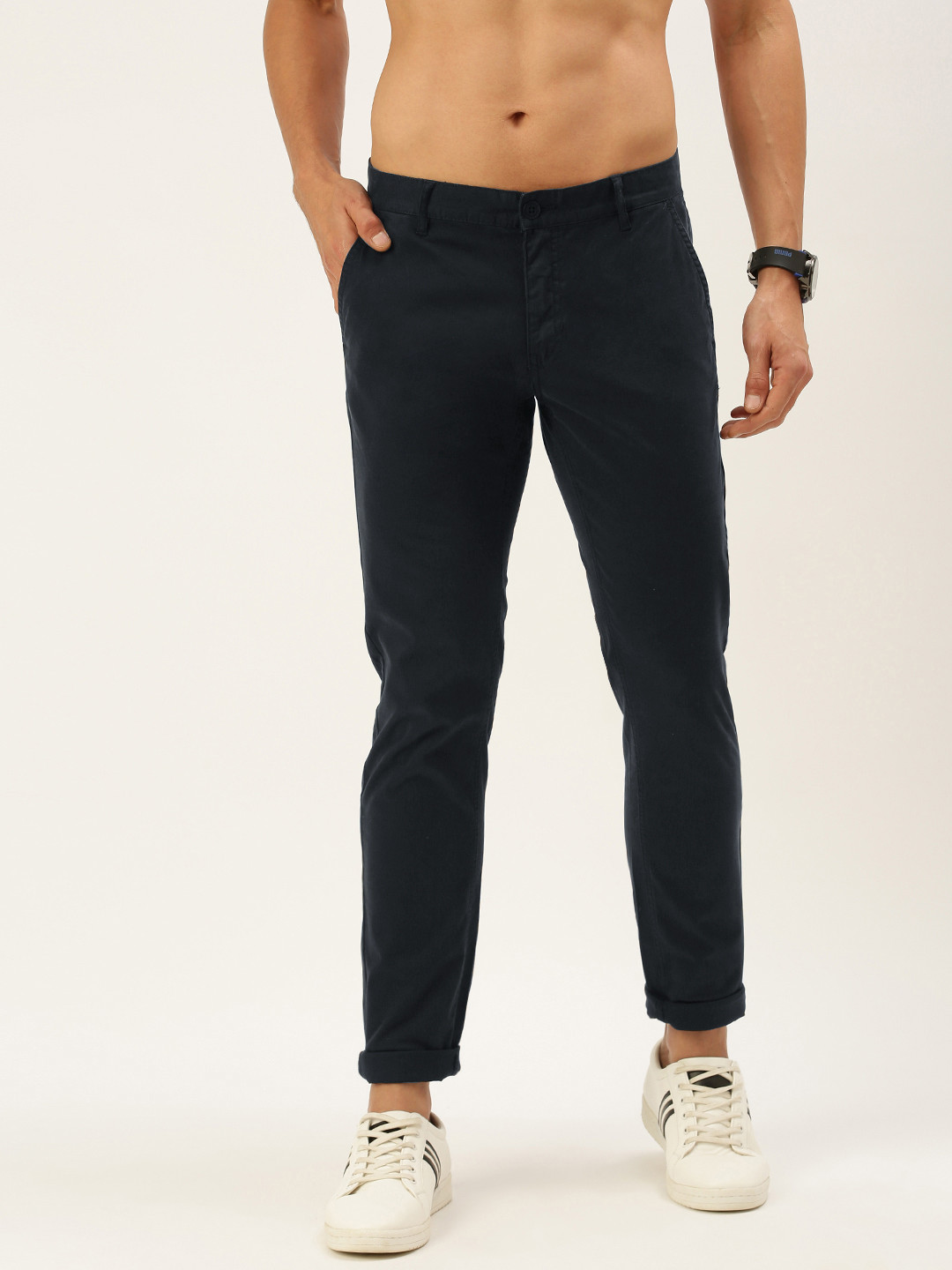 

Flying Machine Men Navy Blue Solid Regular Fit Chinos Trousers